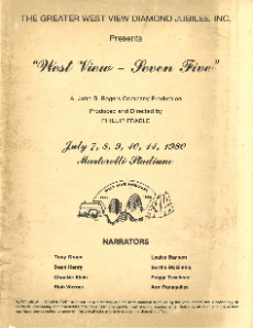 This book details the production of &quot;West View - Seven Five,&quot; a play about West View that was put on for the diamond jubilee celebration, 1980.